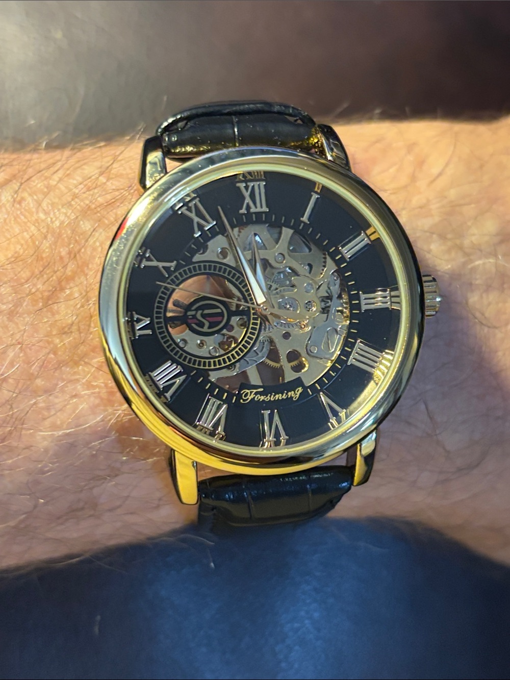 Men’s Gold and Black Skeleton Watch